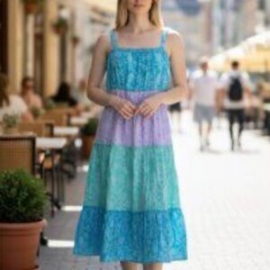 Design History Turquoise and Lavender Layered Maxi Dress Girls Size 5